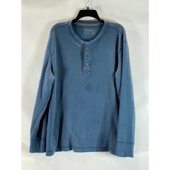 EDDIE BAUER Men's Blue Outdoor Waffle-Knit Thermal Pullover Henley Shirt SZ 2XL - Picture 1 of 12